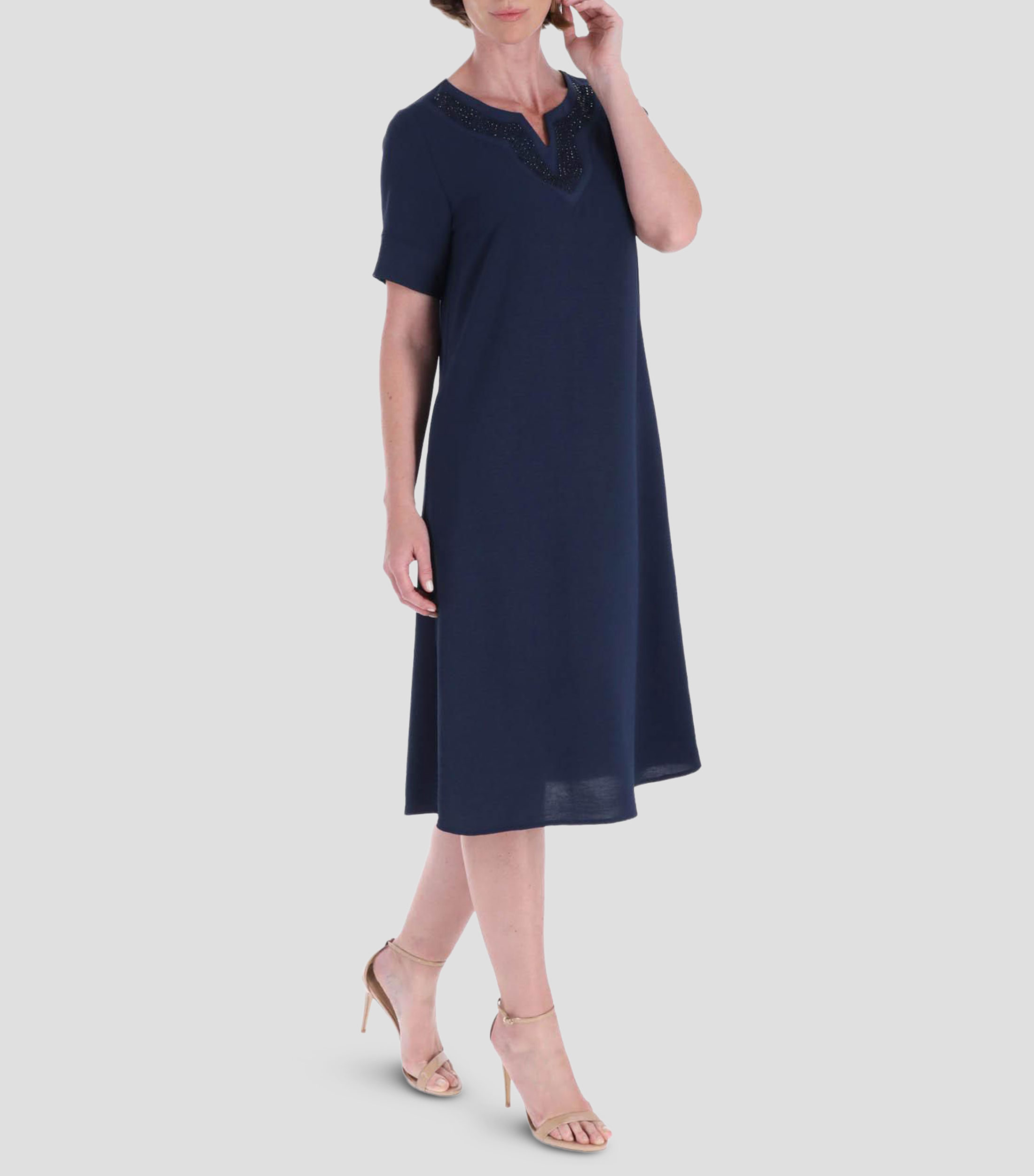 Vestido midi manga corta liso Mujer
